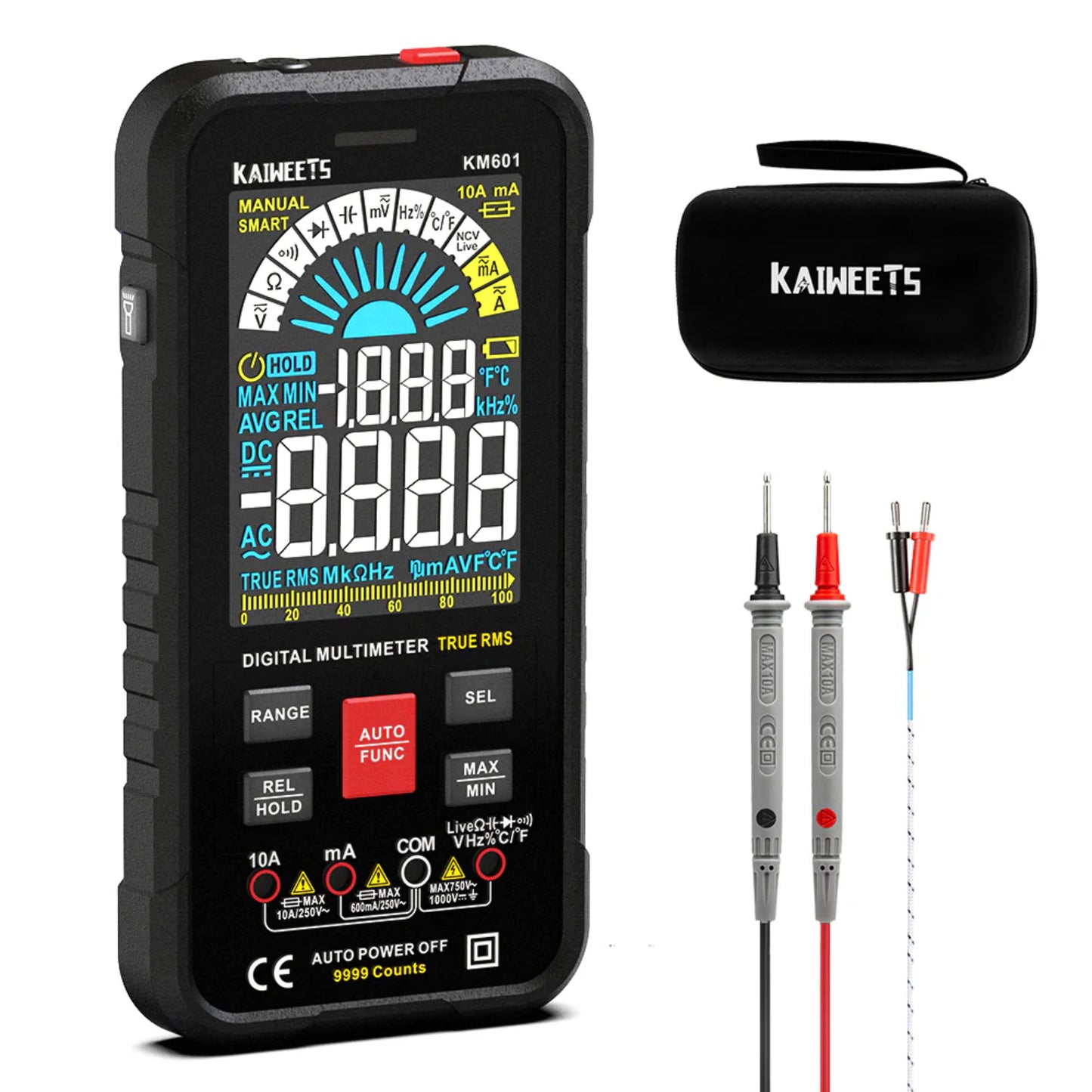 Kaiweets KM601 Multimeter KM601 Digital Multimeter RMS Smart Digital Multimeter Multi-Functional Digital Multimeter For Voltmeter, Ammeter, Ohmmeter - RS6845