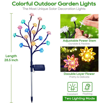 Solar Powered Cherry Blossom Lights IP65 Waterproof Multi-Colour Solar Cherry Blossom Lights 16 Light Sources Solar Blossom Lights Illuminate Your Outdoor Patio, Pathway, And Yard Decor, Pack Of 1 - RS6152