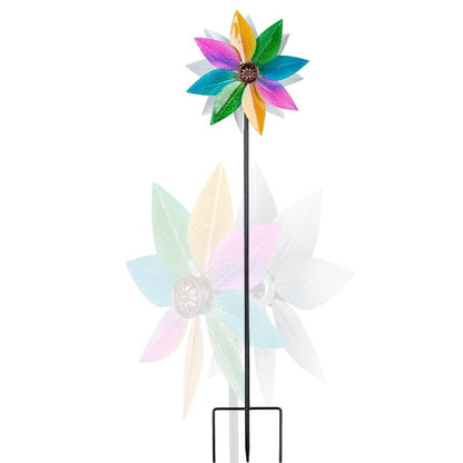 37" Double Blade Colorful Metal Wind Spinner Kinetic Wind Spinner Double Blade Wind Spinner Eye-Catching Kinetic Sculpture For Yard And Garden - RS6143