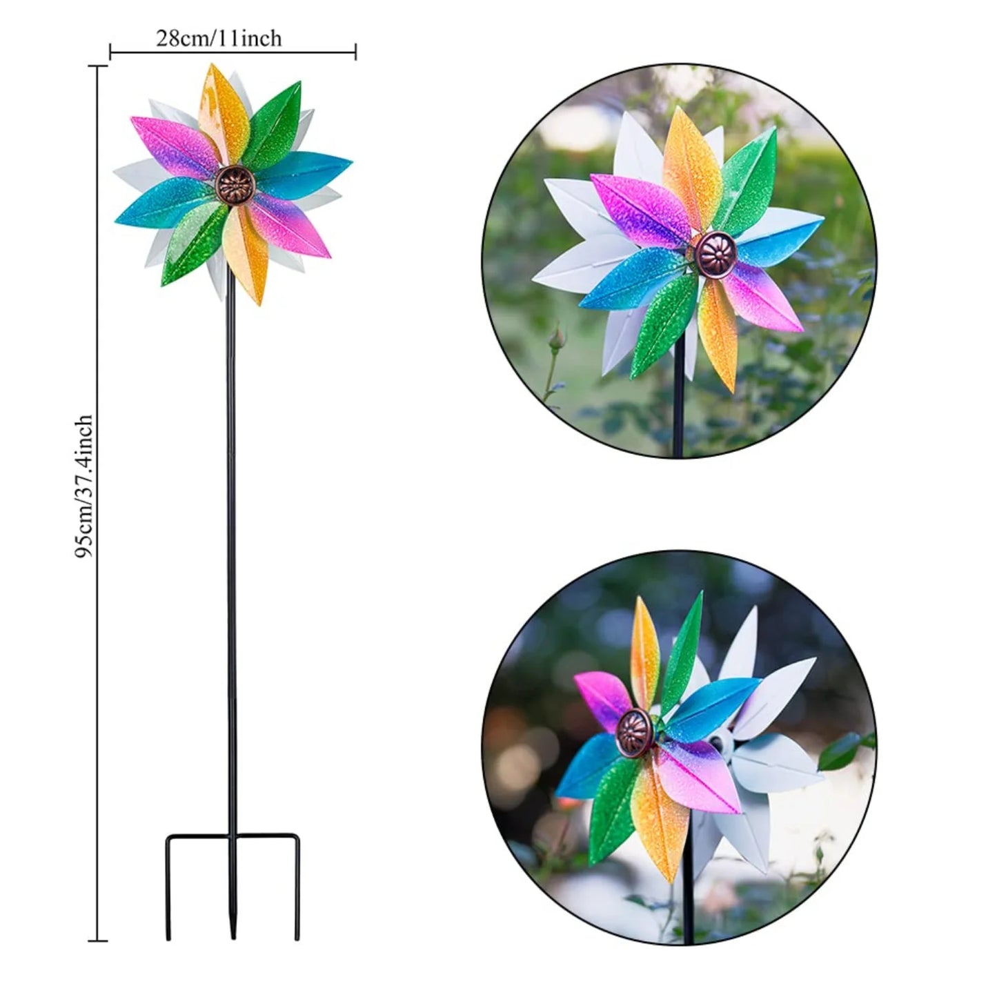 37" Double Blade Colorful Metal Wind Spinner Kinetic Wind Spinner Double Blade Wind Spinner Eye-Catching Kinetic Sculpture For Yard And Garden - RS6143