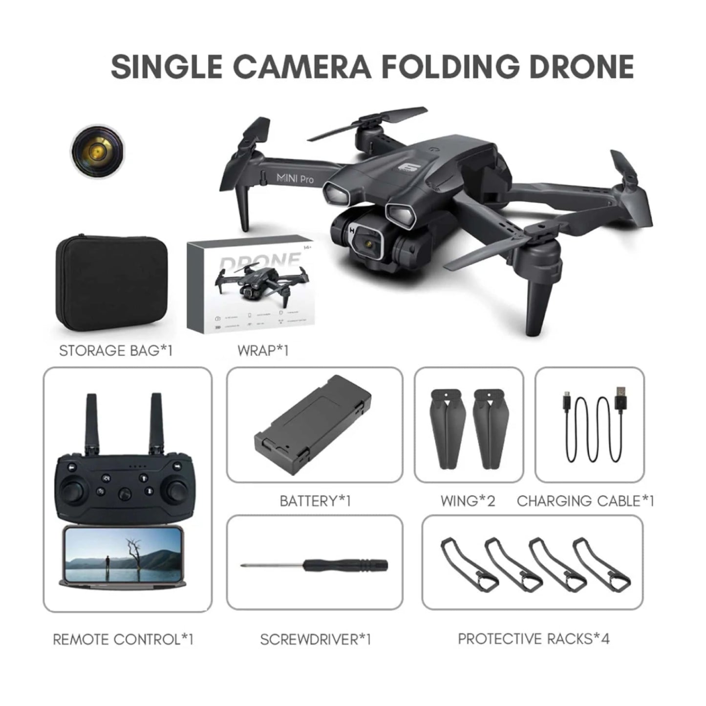 H66 Mini Drone 4K Professional HD Single Camera Optical Flow Air Pressure Fixed Height RC Dron Foldable Quadcopter Kids Toys - RS6112