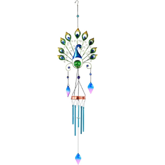 53.5 Inch Outdoor Peacock Wind Chime Solar Peacock Wind Chime Colourful Solar Peacock Wind Chime For Outside Patio Decor Gifts For Women, Mother, Grandma - RS6139