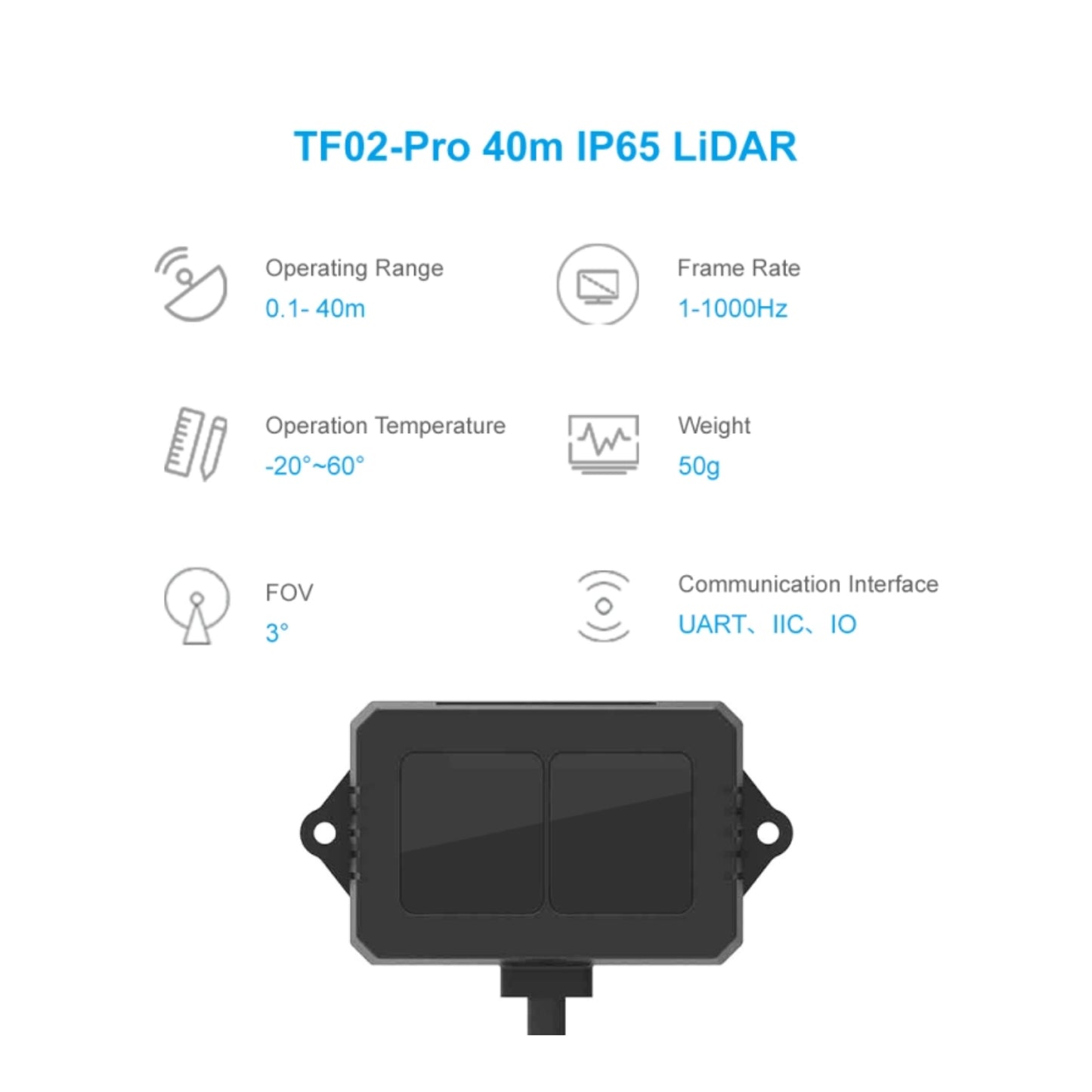 TF02-Pro 40M LIDAR Distance Ranging Sensor High-Precision LIDAR Sensor IP65 Rated LIDAR Sensor For Drones, UAVs, UAS and Robots