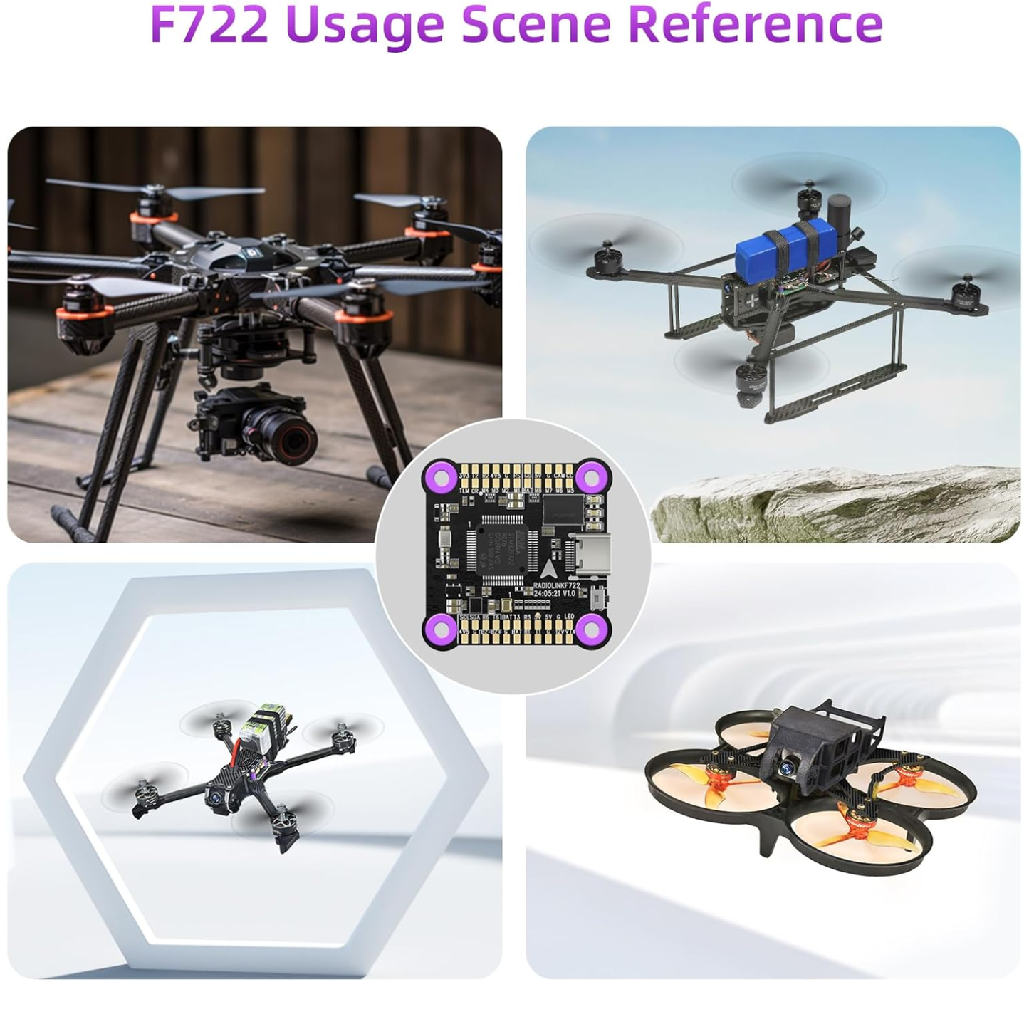 Radiolink F722 MCU Flight Controller with STM32F722RET6 Processor, Barometric Sensor, and On-Screen Display for FPV Multi-Rotors & Fixed-Wing - RS7629