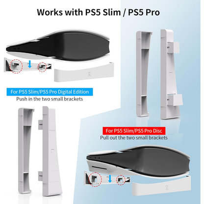 JYS Horizontal Stand with Non-Slip Nuts, and Stable Base Compatible with Both Disc & Digital Editions For PS5 Pro & PS5 Slim Consoles - White