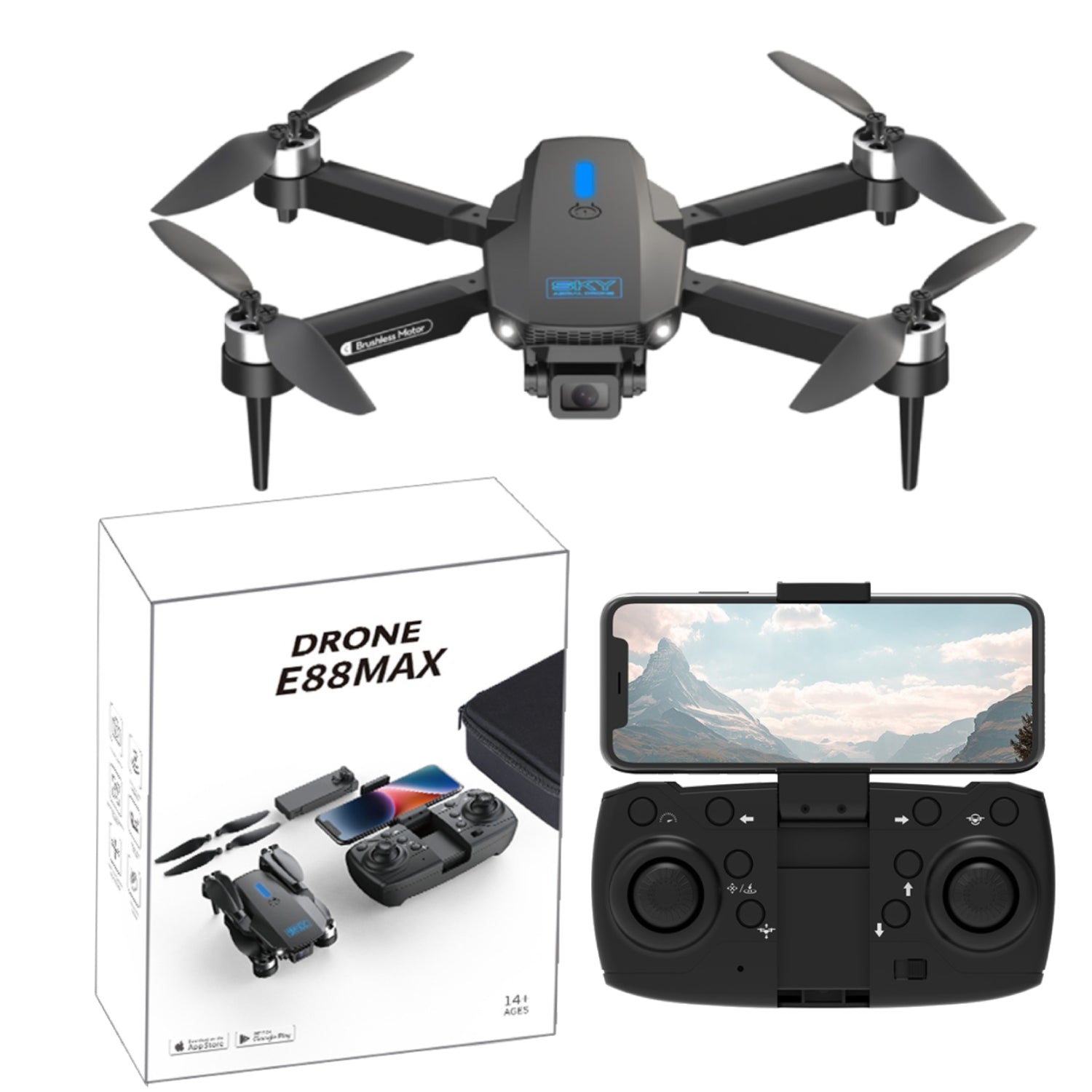 E88 Max Drone – Foldable HD Dual Camera WiFi FPV Quadcopter with 20 min Flight Time - RS8720