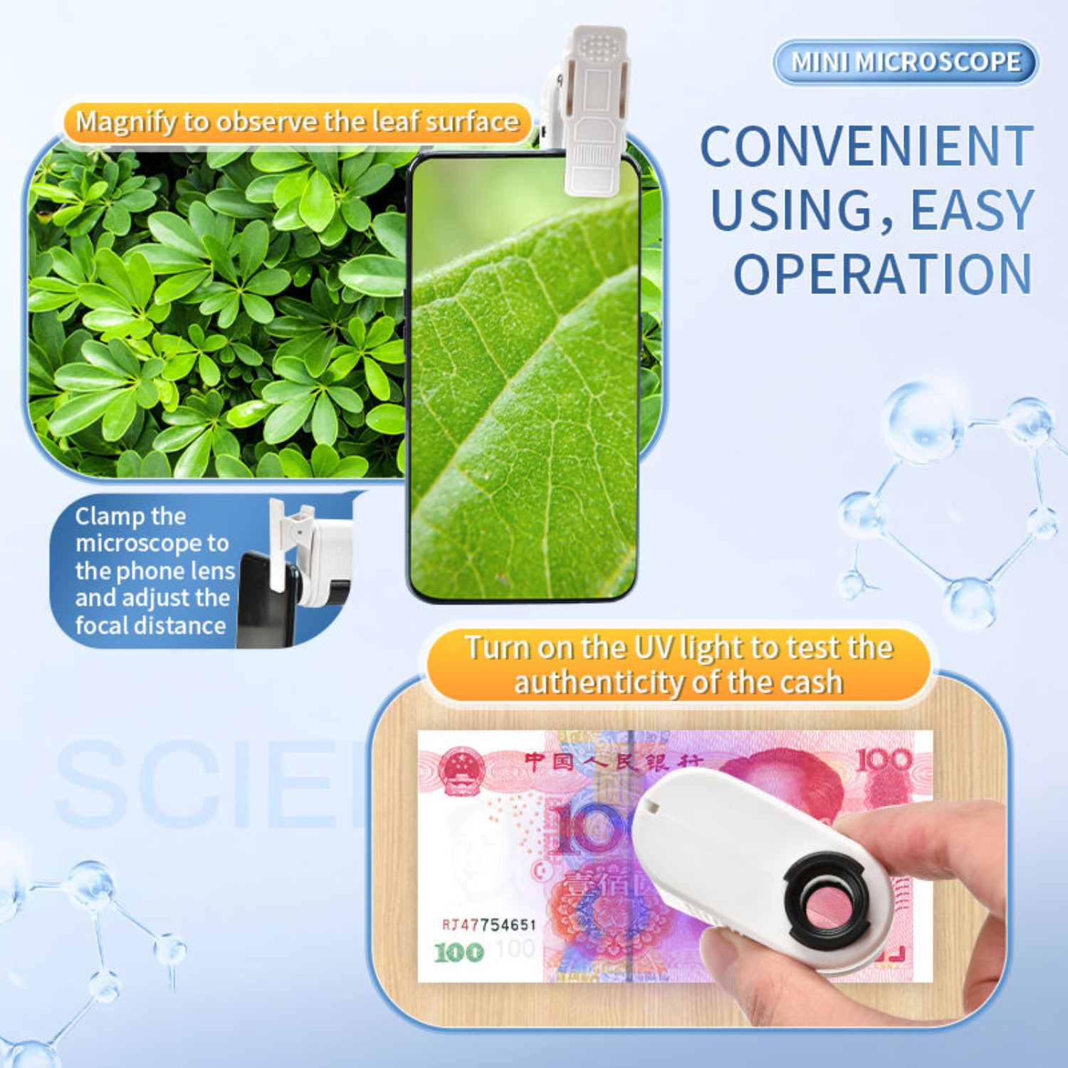 80X Zoom LED Lighted Portable Handheld Microscope