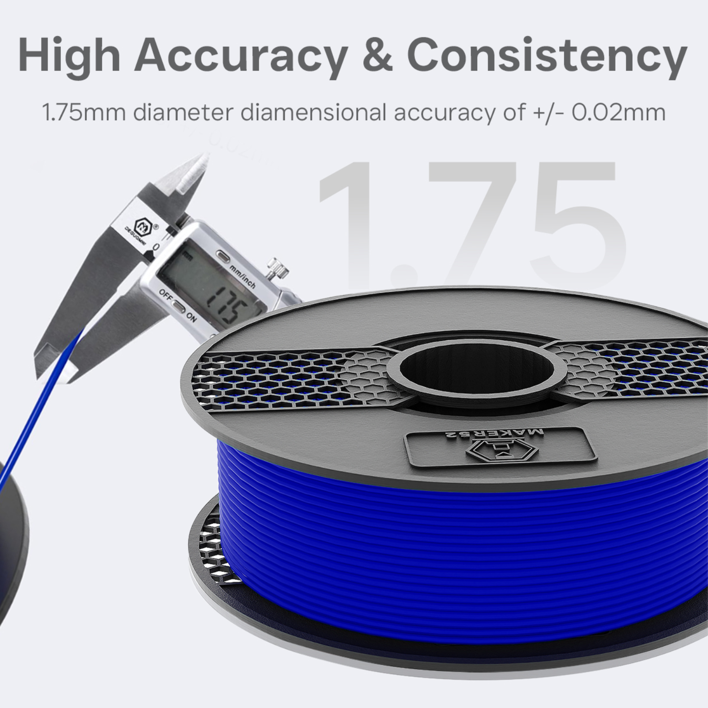 MAKER52 HS PLA+ Filament - 1.75mm High-Strength Premium 3D Printer Material - Clear Blue - RS9425