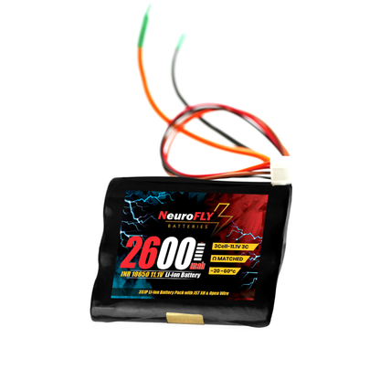 NeuroFLY 11.1V 2600mAh 18650 Li-Ion Battery Pack 3S1P 3C With JST Connector 2-Wire - RS9442