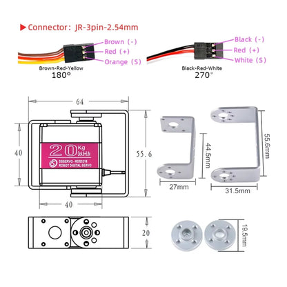 DSServo RDS3218MG 20KG Digital Servo High Torque Dual Shaft Servo Motor 180°, 270° (Optional) Degree Adjustable Servo Motor With U Bracket  IP66 Waterproof Metal Gear Servo For RC Robot - RS8258