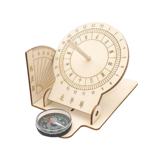 Equatorial Sundial Clock STEM Kit DIY Equatorial Sundial Clock Compact Kids Junior Youth Scientific Model DIY Puzzle Pack STEM Toy Wooden - RS6241