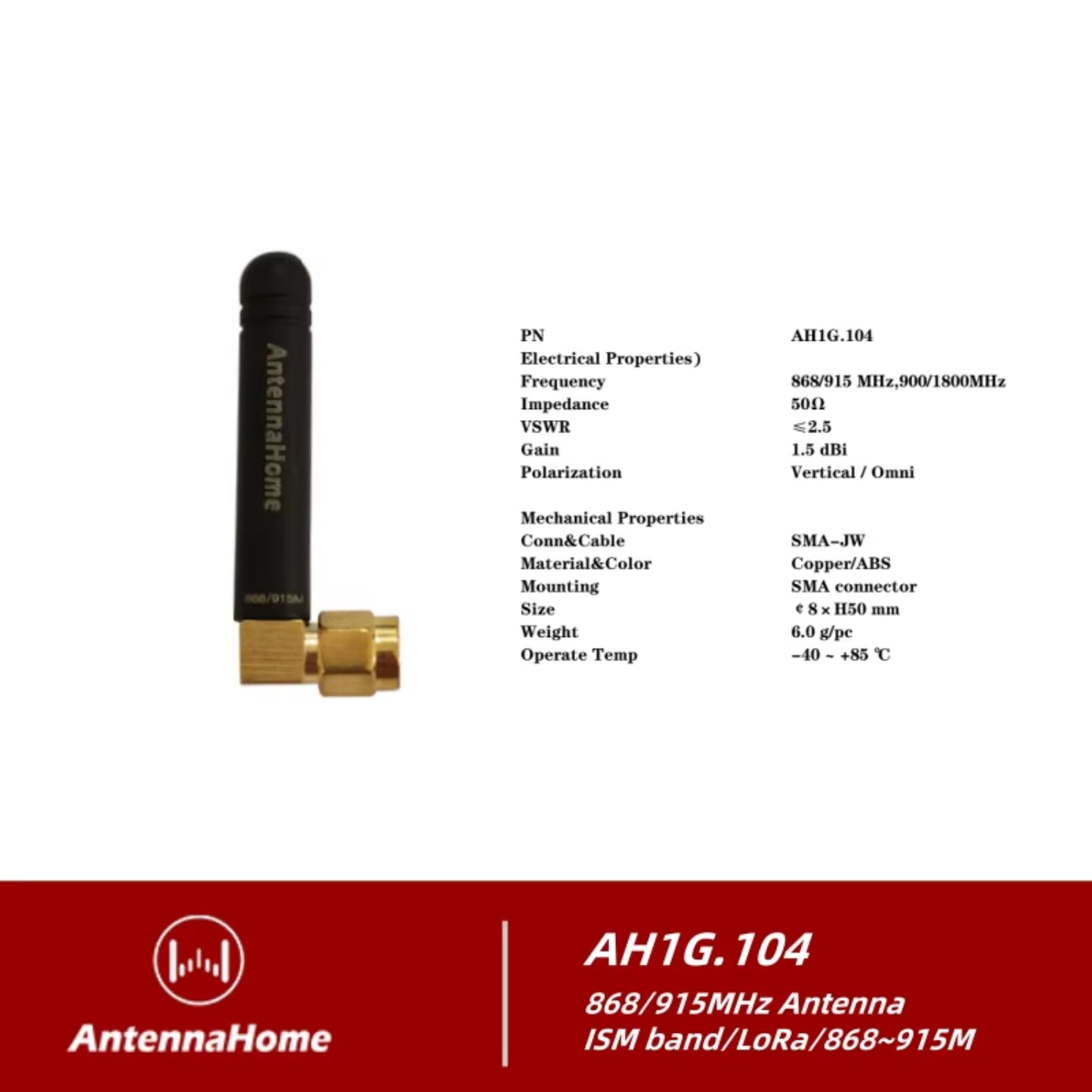 AntennaHome AH1G.104 Dual-Band Antenna H50 High Gain LoRa Antenna 868/915MHz & GSM900/1800MHz Antenna With SMA-JW Connector Multi Band Antenna For  GSM/GPRS, NB-IoT and ISM Applications - RS7324