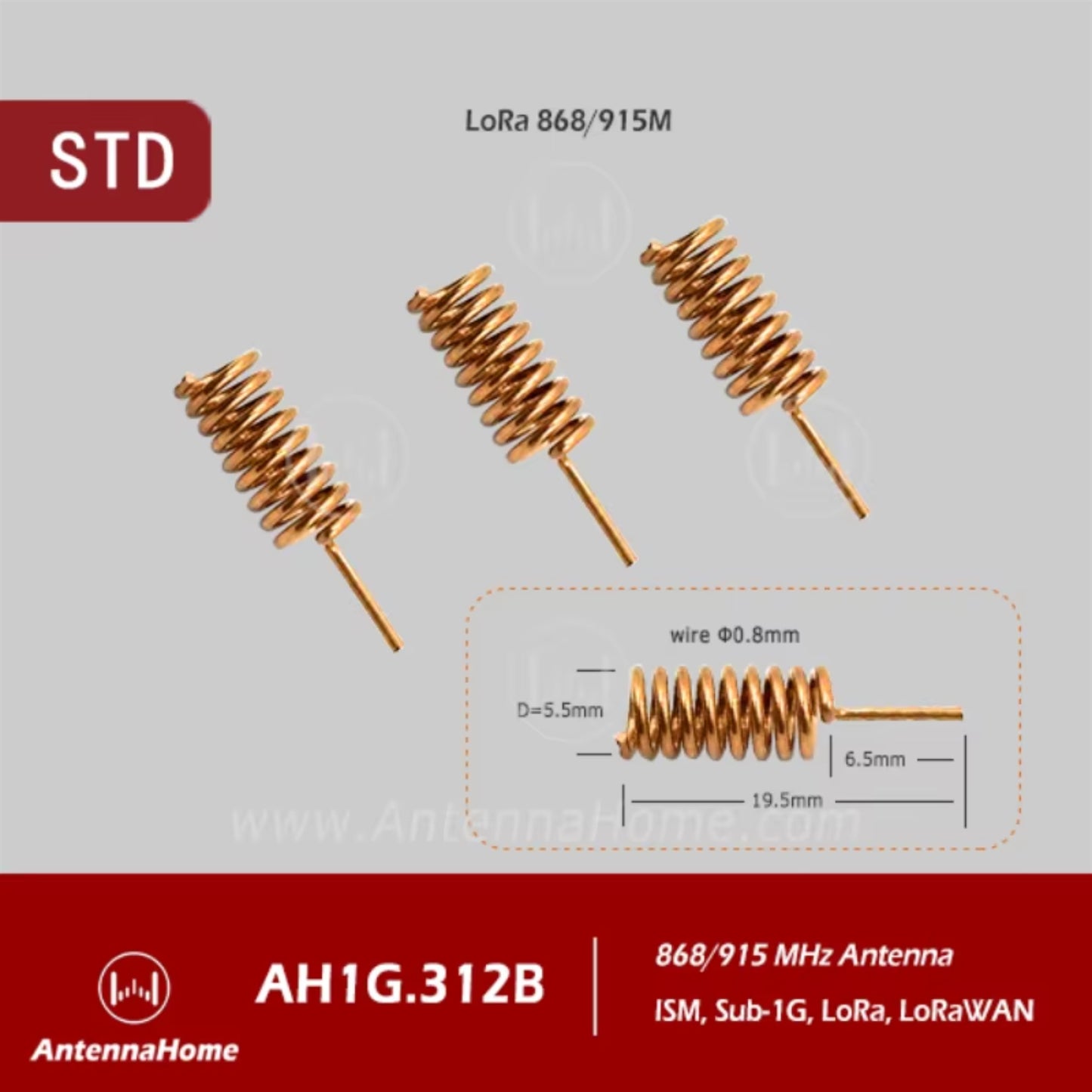 AntennaHome AH1G.312B Spring DIP Antenna High Gain LoRa Spring DIP Antenna For 868/915MHz ISM Transmitters/Receivers - RS7328