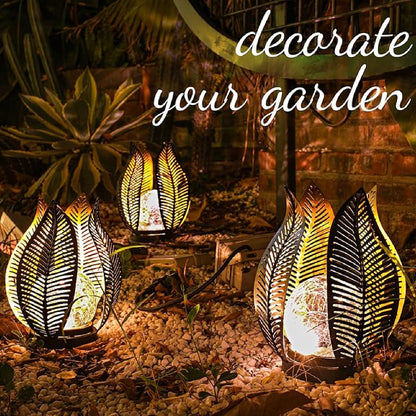 Solar Palm Leaf Stake Lights Outdoor Cracked Glass Stake Lights Solar Garden Lights Decorations Waterproof Metal Stake Lights Solar LED Light - RS5868