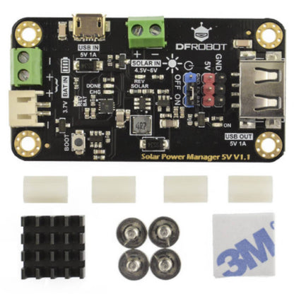 DFRobot 5V Solar Power Manager Module: MPPT Charging, 900mA LiPo Charge, 5V DC-DC Converter 1A Output, Protection Functions For DIY Solar Projects And Low-Power Applications