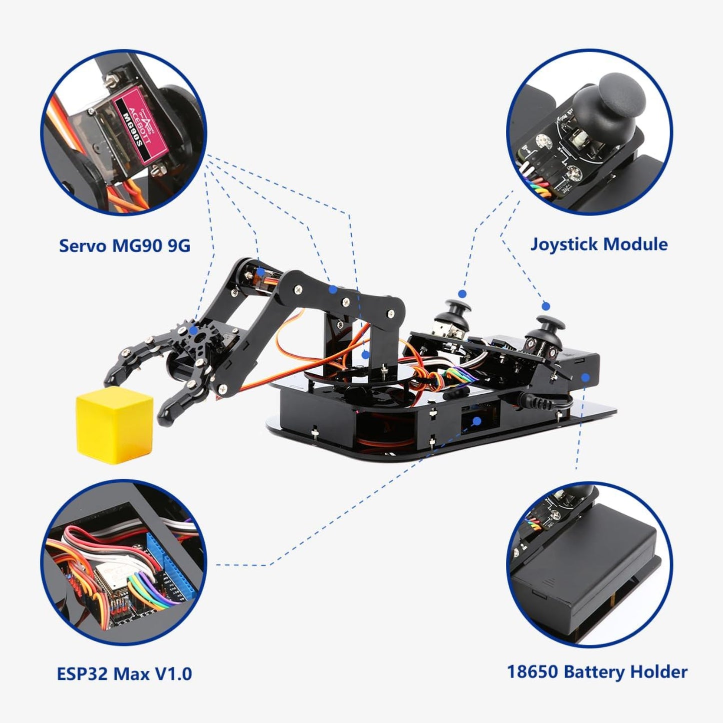 ACEBOTT ESP32 Programmable Robot Arm Kit 4-Axis Programmable Robotic Arm with WiFi & Bluetooth For Beginners