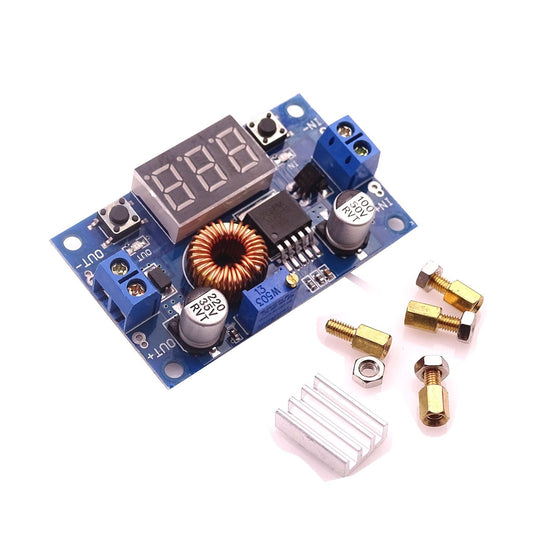 5A Max XL4015 DC-DC Buck Converter Adjustable Step Down Power Supply Module with Bright Red LED Digital Voltmeter and Heat Sink - RS709