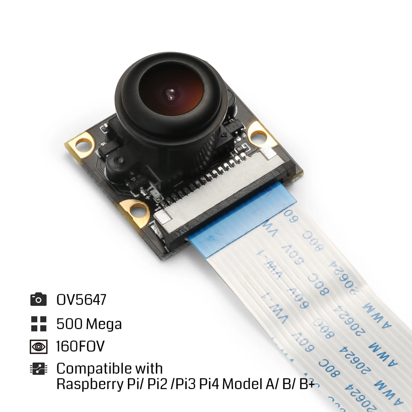 Raspberry Pi Fisheye Camera 5MP Wide Angle Camera 160° 15-Pin Pi Camera MIPI Interface Raspberry Pi Camera for Raspberry Pi 2/3/4/B/B+/Zero/W/2W - RP206