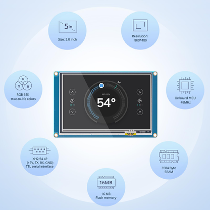 Nextion NX8048T050 5.0" HMI Touch Display 5-inch Basic Series Display Touchscreen Display for Arduino Raspberry Pi - RS106/RS3255/RS3087