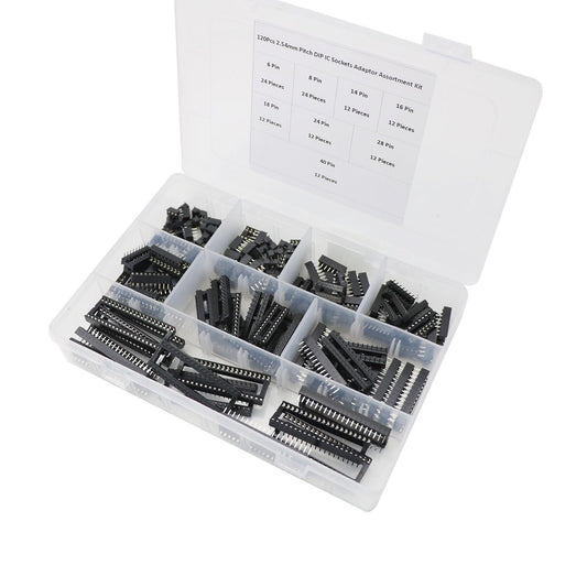 150Pcs 2.54mm Pitch DIP IC Sockets Adaptor Assortment Kit 6, 8, 14, 16, 18, 24, 28, 40 Pin-RS1707 - REES52