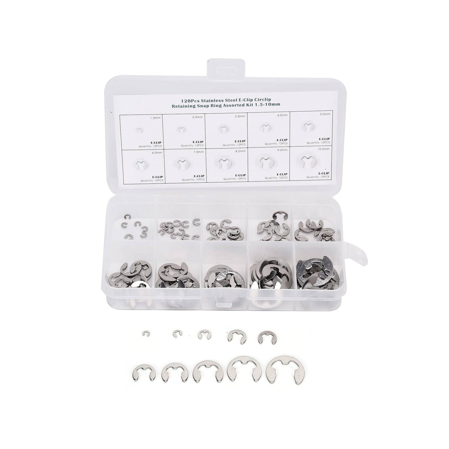 120 Pcs Stainless Steel E Clip Washer Assortment Kit