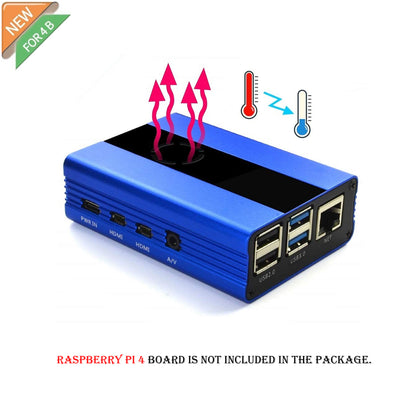Raspberry Pi 4 Metal Case, Raspberry Pi 4 Model B Aluminum Alloy Case with Cooling Fan - Blue - RS2640 - REES52