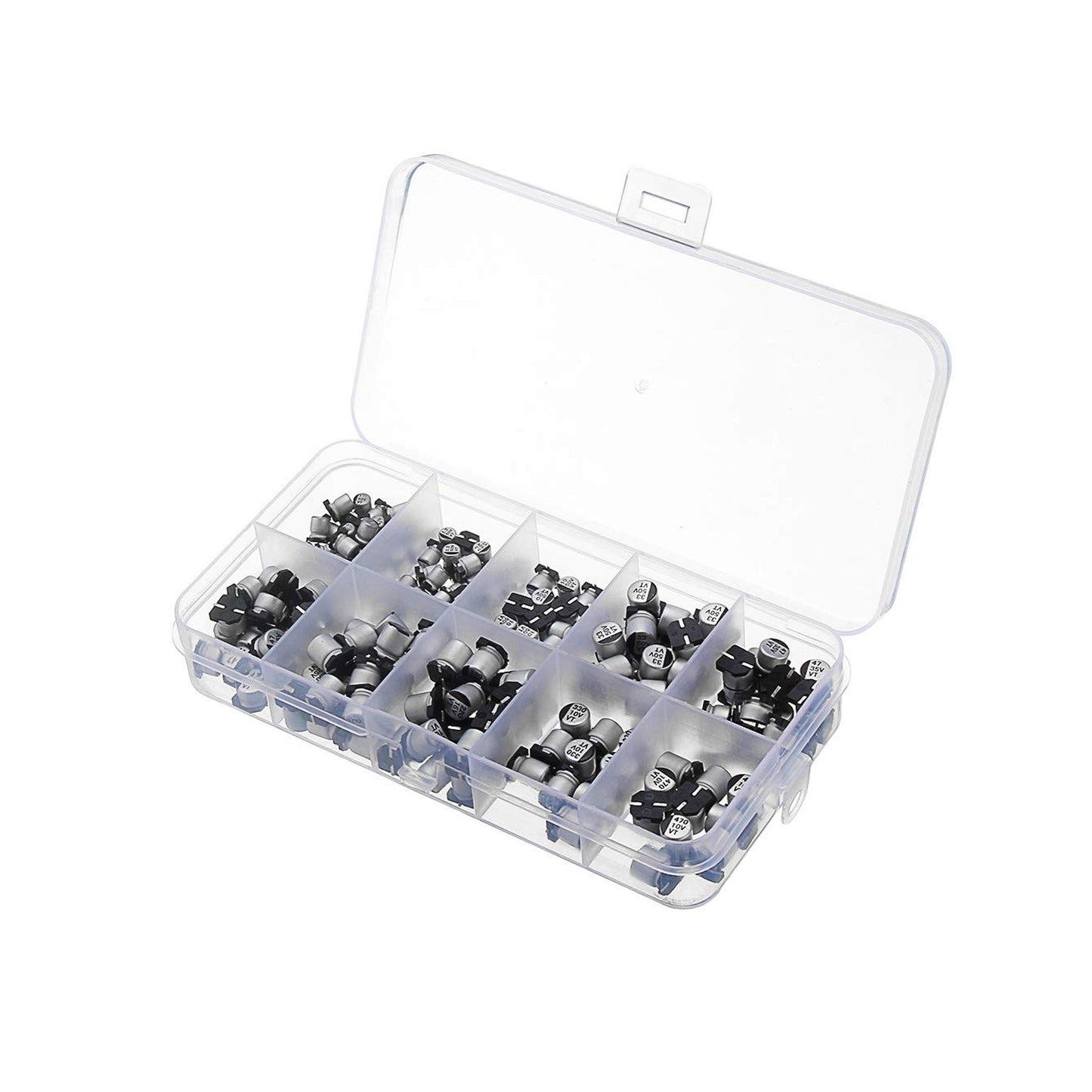 SMD electrolytic Capacitor, 200PCS 10V - 50V 1uF - 470uF 10Values Capacitor Assortment kit Capacitor with Storage Box for Household appliances - RS2765 - REES52