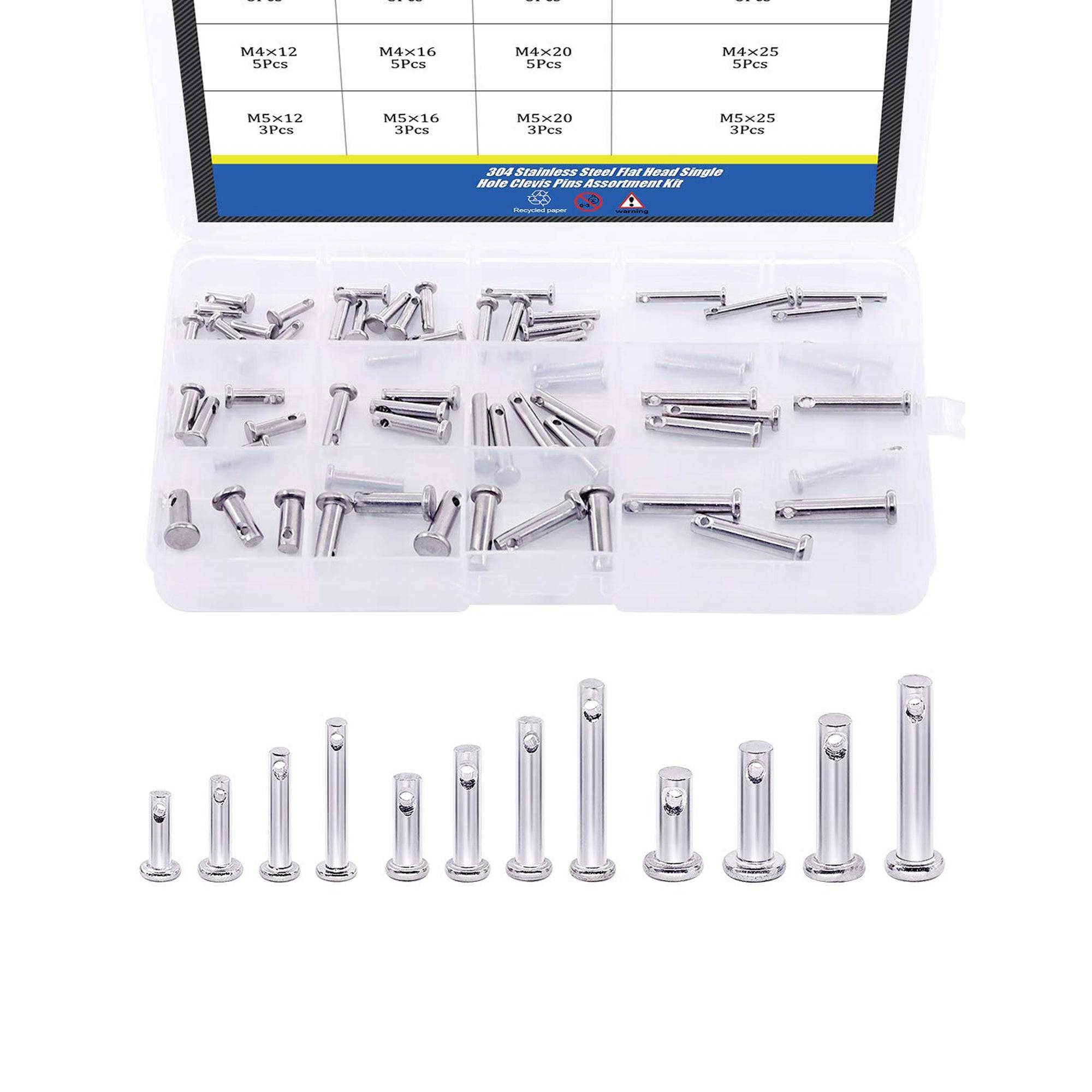 Pin Assortment Clevis Pins Assortment Kit 64Pcs 12 Sizes 304 – REES52
