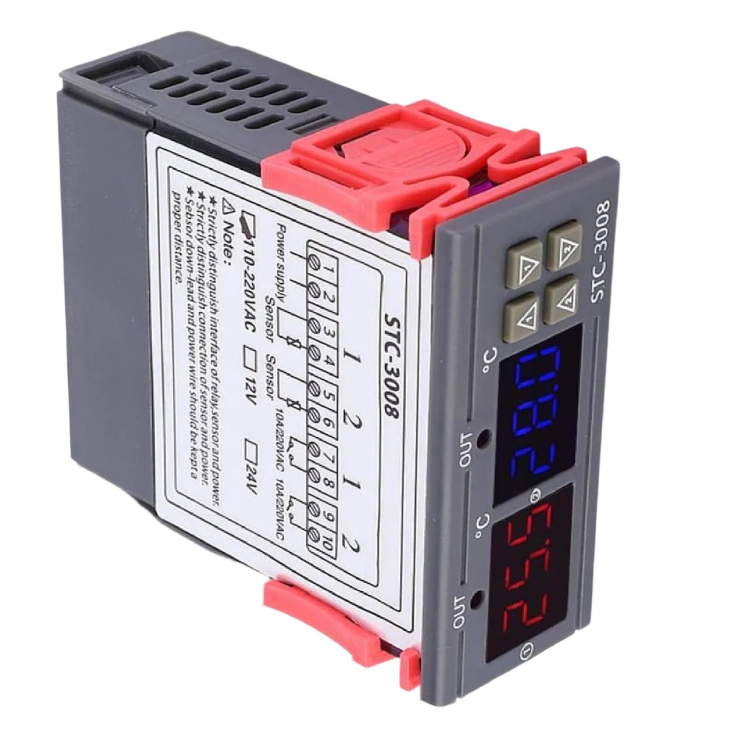 STC-3008 Dual Display Temperature Controller 12V Temperature Controller NTC Sensor Thermostat Dual Display Thermostat Controller With 1M NTC Probe - RS3523