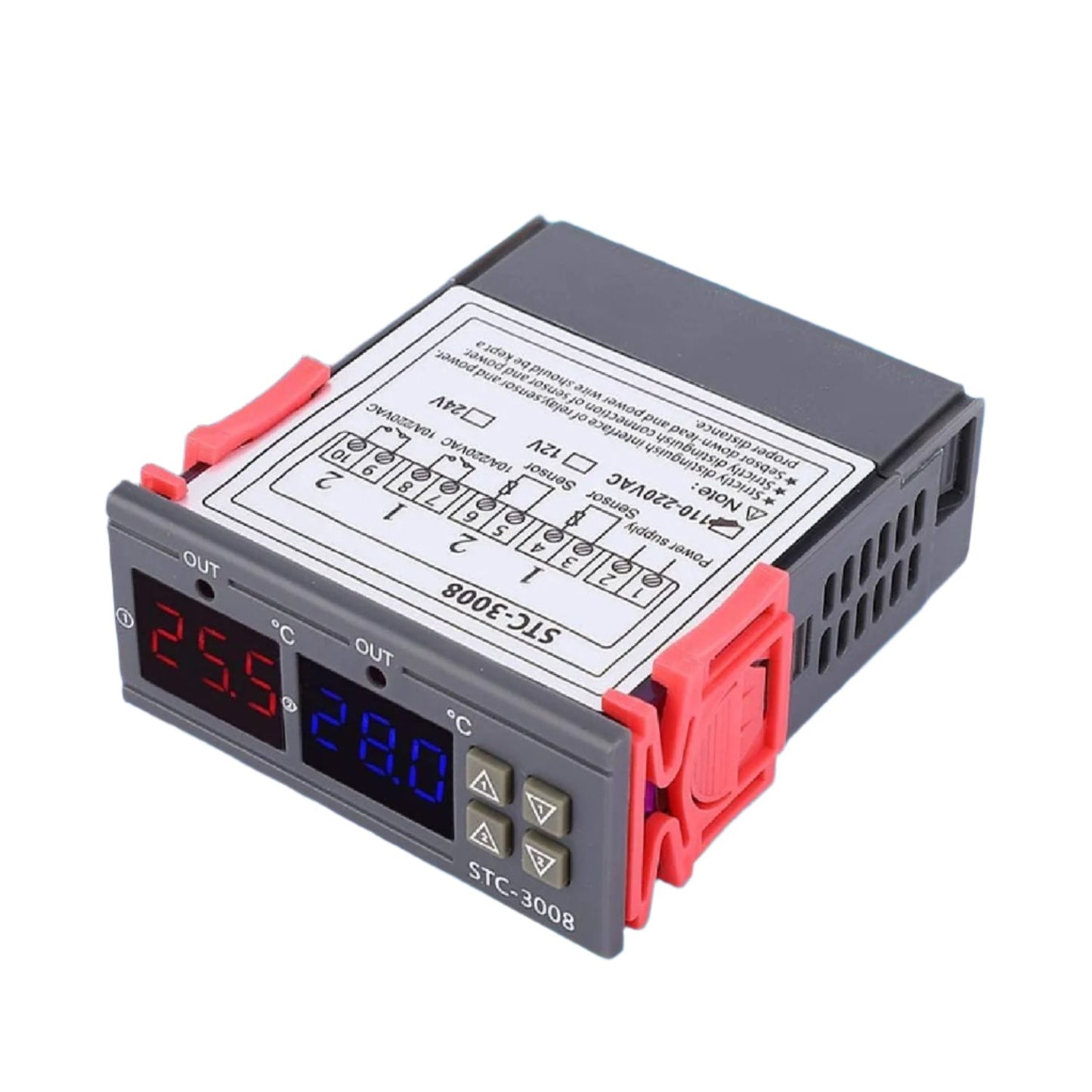 STC-3008 Dual Display Temperature Controller 12V Temperature Controller NTC Sensor Thermostat Dual Display Thermostat Controller With 1M NTC Probe - RS3523