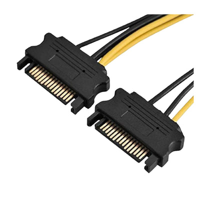 Dual SATA 15-pin to 6-pin GPU Power Cable 2x SATA to 6-pin Graphics Card Power Cable 15-pin SATA to 6-pin PCIe Power Cable Adapter For PC Upgrades - RS3849