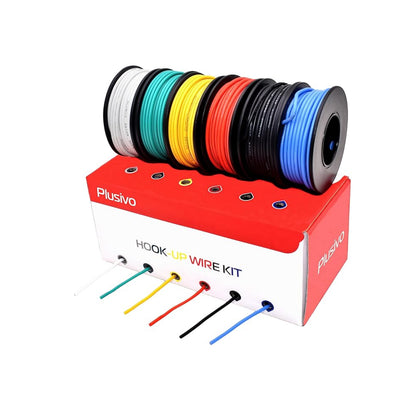 Plusivo 6 Color 22AWG Hookup Wire Kit Solderless Wire Kit With 6 Different Colors 600V Tinned Stranded Silicone Wire Colorful Silicone Wire Kit Perfect For Electronics, DIY Projects and Electrical Repairs - RS3874