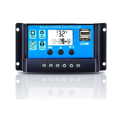 Solar Charge Controller, 30A Solar Panel Controller 12V 24V Adaptive PWM Auto Parameter Adjustable LCD Display Solar Panel Battery Regulator with Dual USB Port - RS5195 - REES52