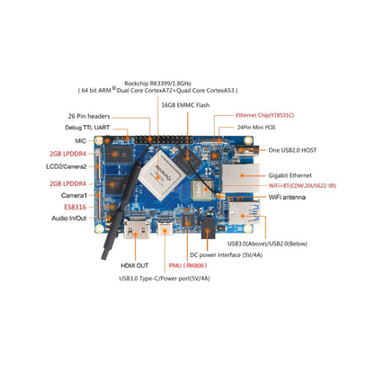 Orange Pi 4 LTS 3GB+16GB Rockchip RK3399 6 Core ARMR 64 Bit