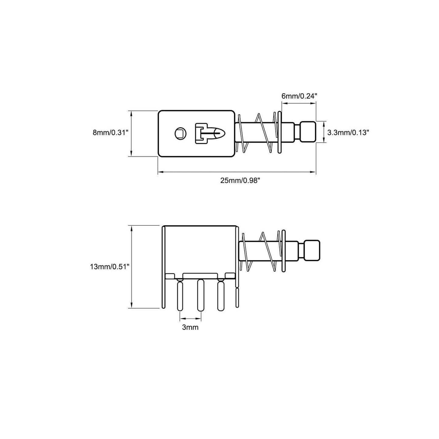 DPDT Switch Push to ON OFF Horizontal Switch – 1A – DPDT
