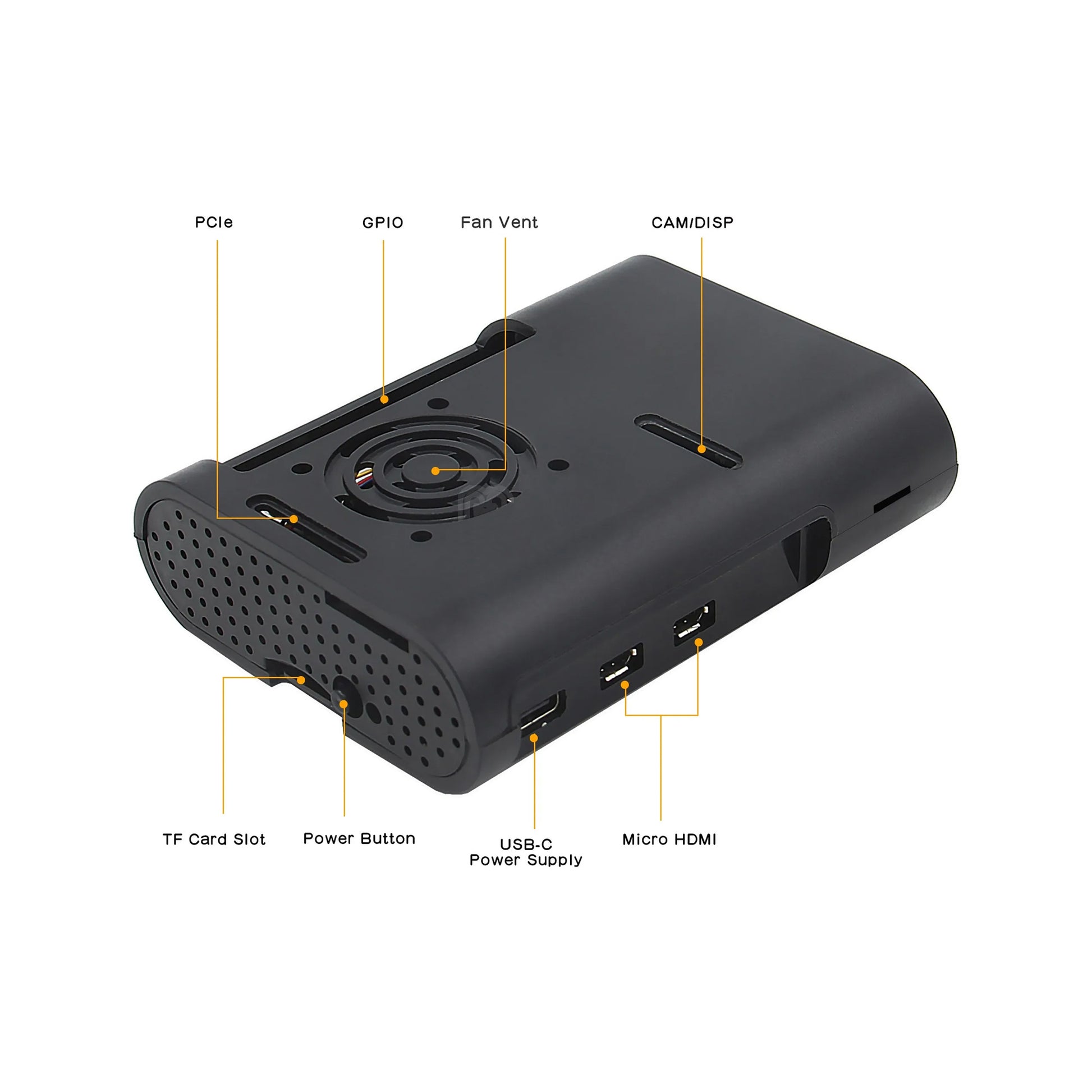 Raspberry Pi 5 ABS Case Raspberry Pi 5 Plastic Shell Compatible with Raspberry Pi 5 4GB, 8GB - Black - RS5761 - REES52