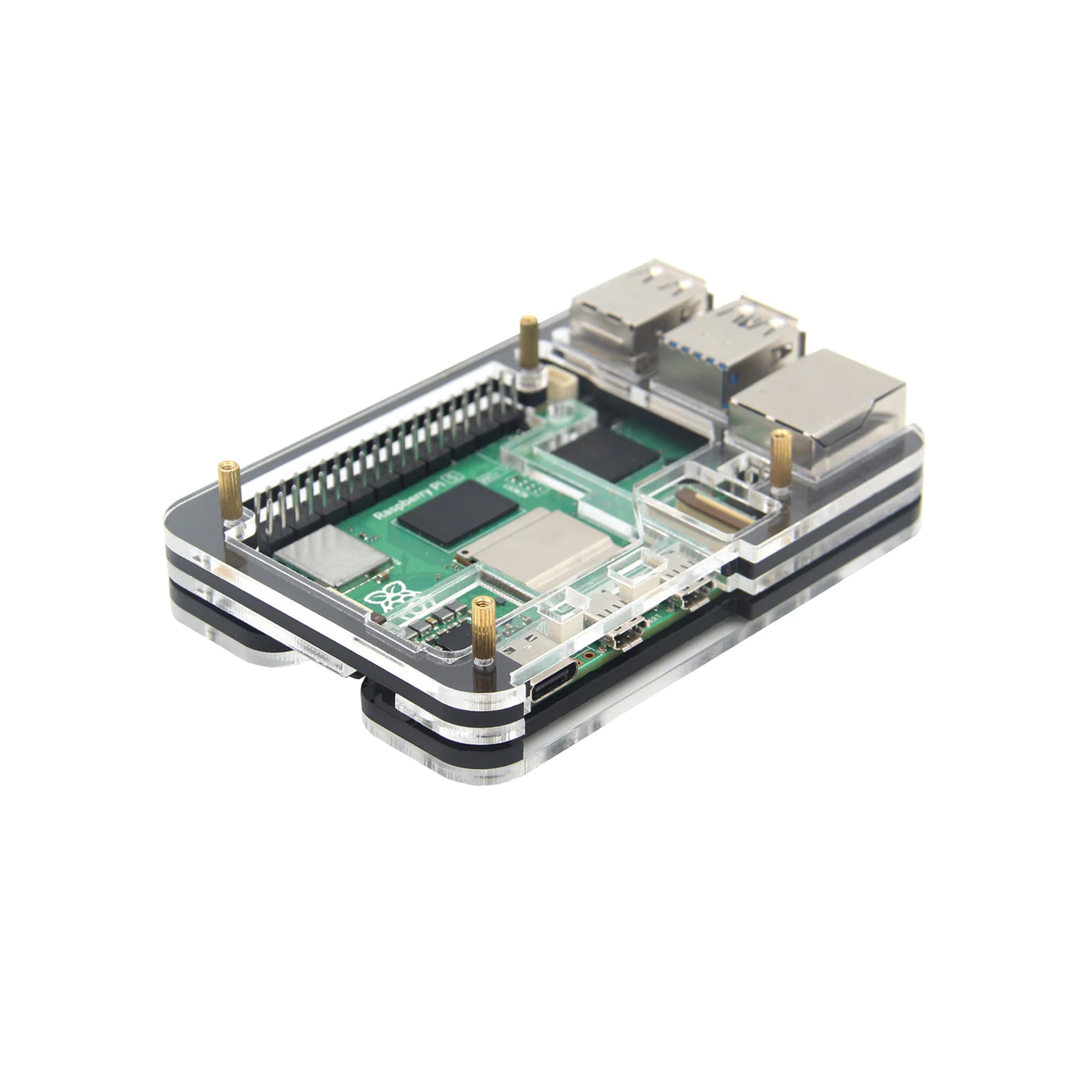 Transparent and Blue Acrylic Case for Raspberry Pi 5, Supports installing  Official Active Cooler