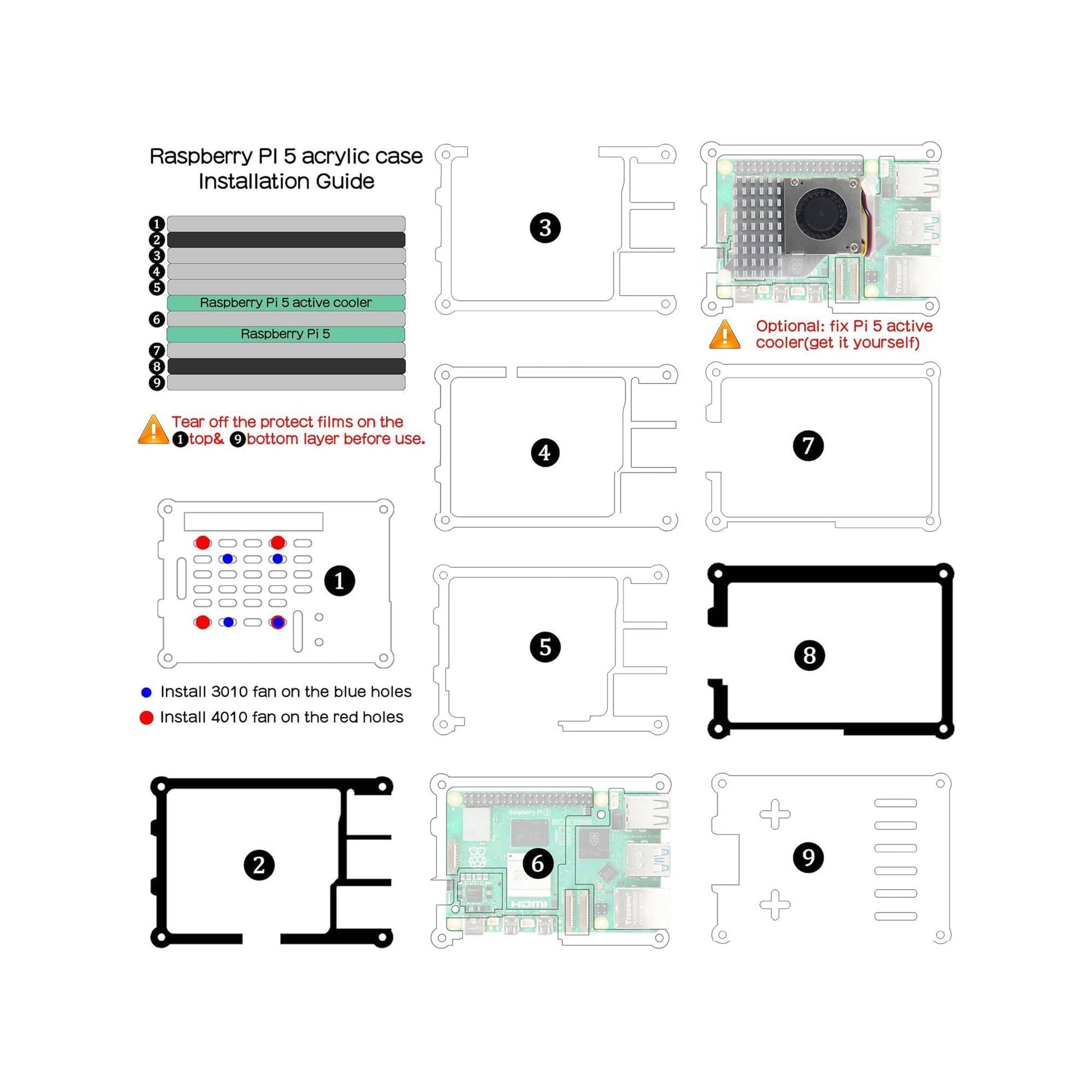 Raspberry Pi 5 9-Layer Case Acrylic Shell Raspberry Pi 5