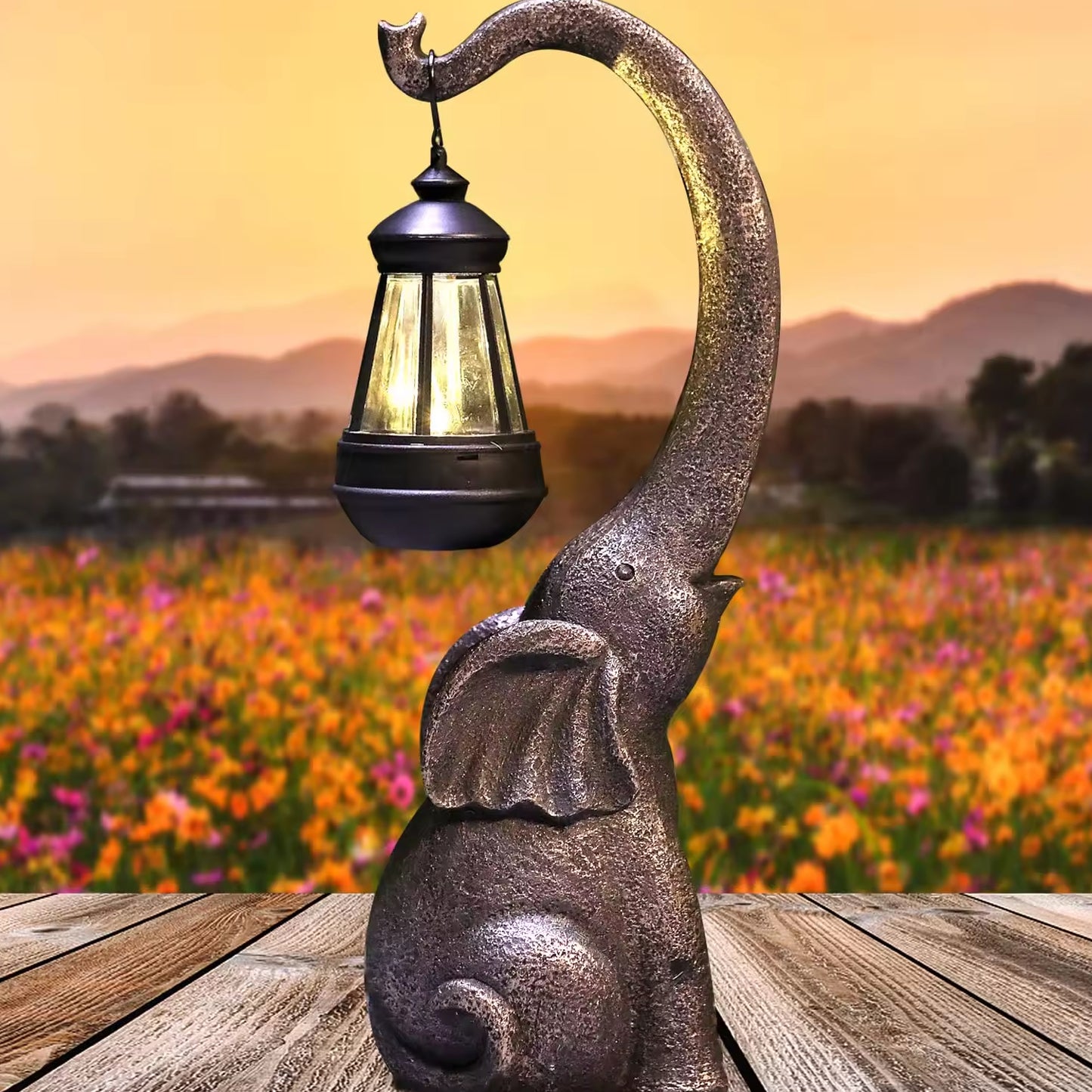 15Inch Elephant Sculpture Solar Light Figurine Statue Elephant With Solar Powered LED Lights, Statues For Garden Patio Home Yard Decor Housewarming Gift For Good Luck - RS5861