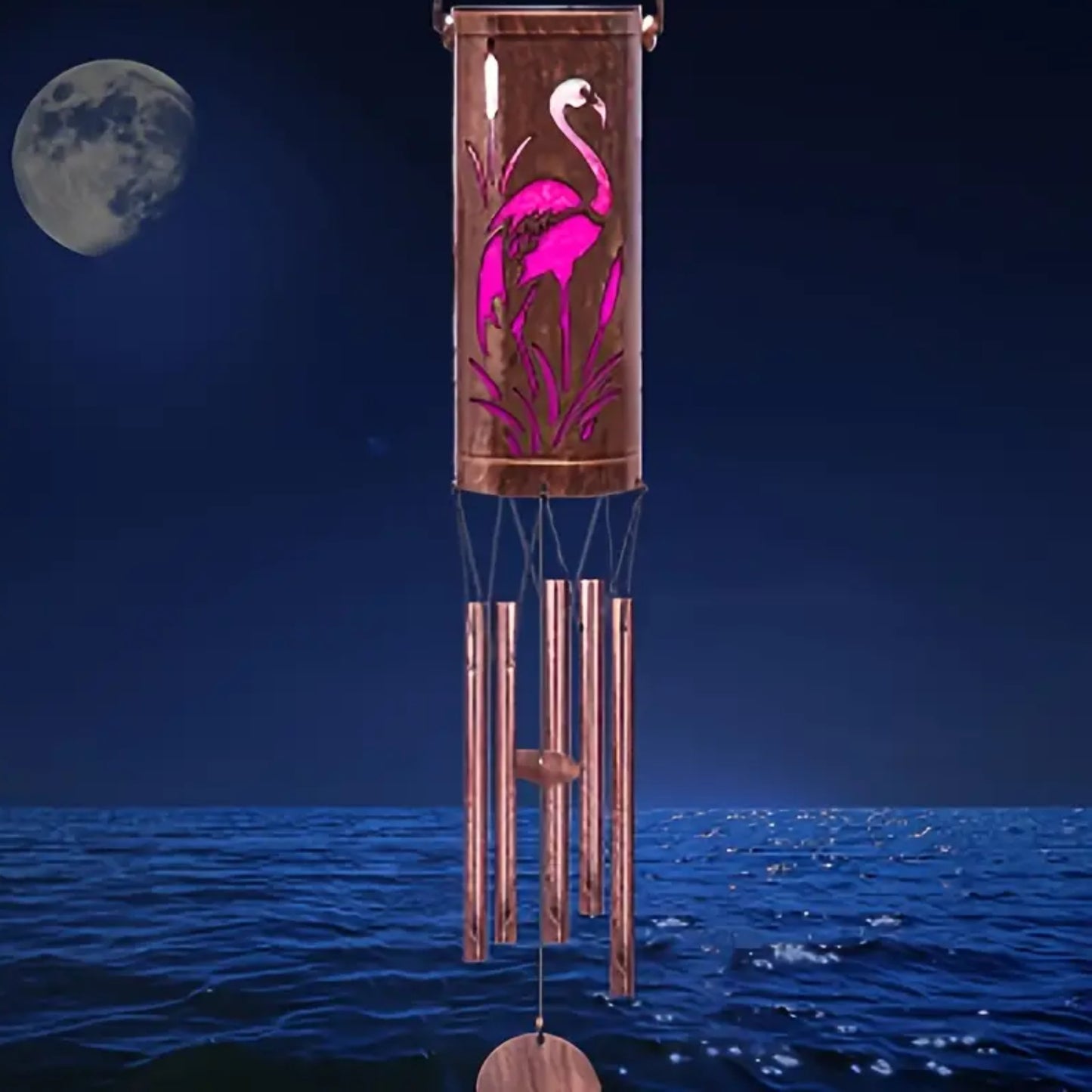 Wind Chimes Hanging Solar Lights Solar-Powered Flamingo Wind Chime With Waterproof Flamingo Solar Wind Chime Lantern For Outdoor Decor Beautiful Solar Light For Patio, Yard, Walkway, Pathway - RS5862