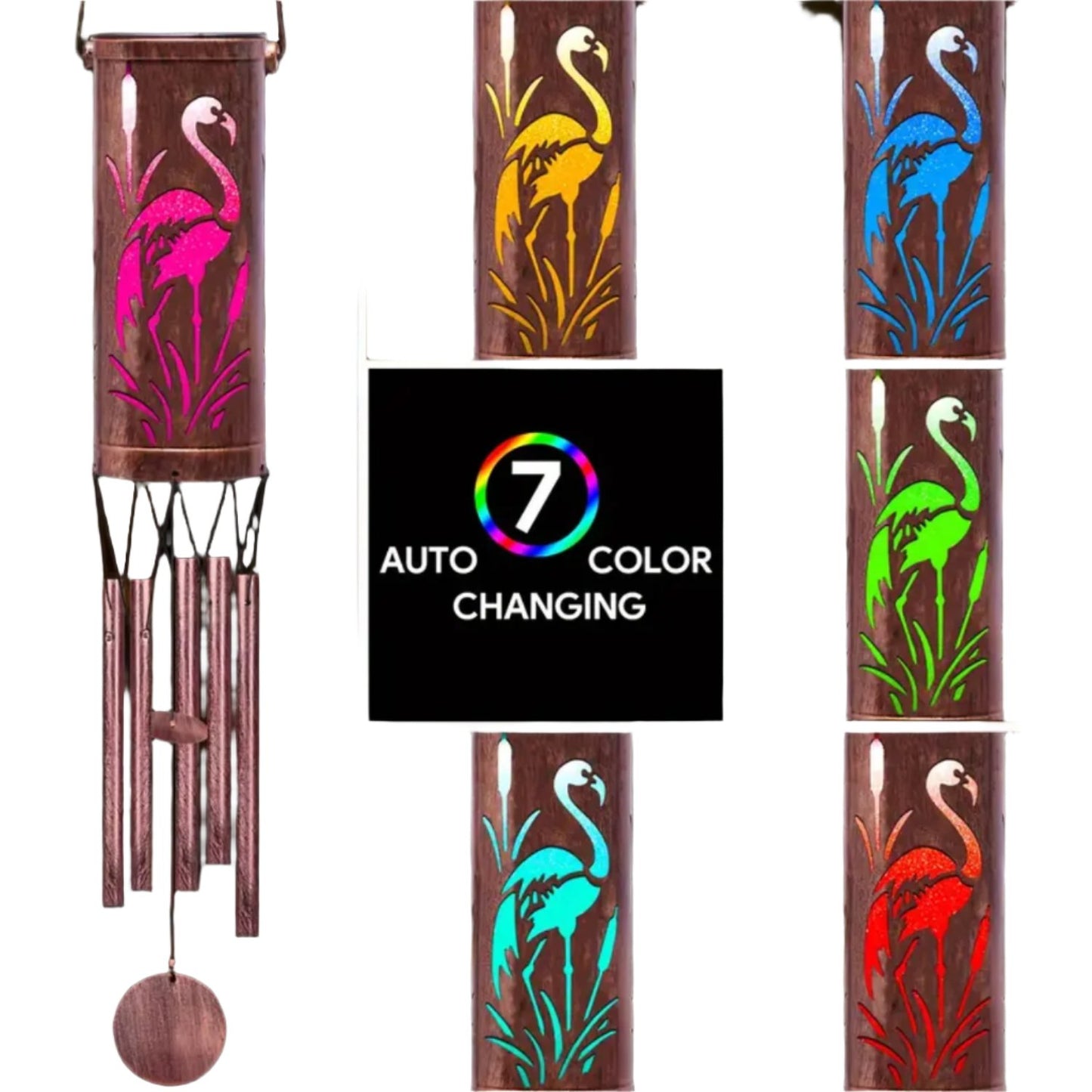 Wind Chimes Hanging Solar Lights Solar-Powered Flamingo Wind Chime With Waterproof Flamingo Solar Wind Chime Lantern For Outdoor Decor Beautiful Solar Light For Patio, Yard, Walkway, Pathway - RS5862