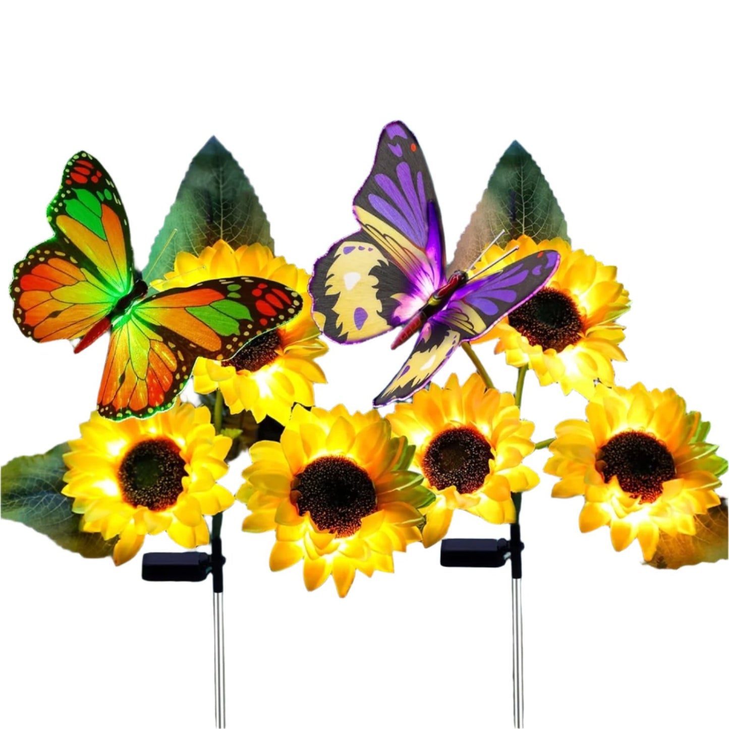 Sunflower & Butterfly Solar Lights Solar-Powered Sunflower Stake Lights With Butterfly Garden Decoration Solar Lights Yard Solar Light Waterproof Solar LED Light Pack of 1 - RS5864