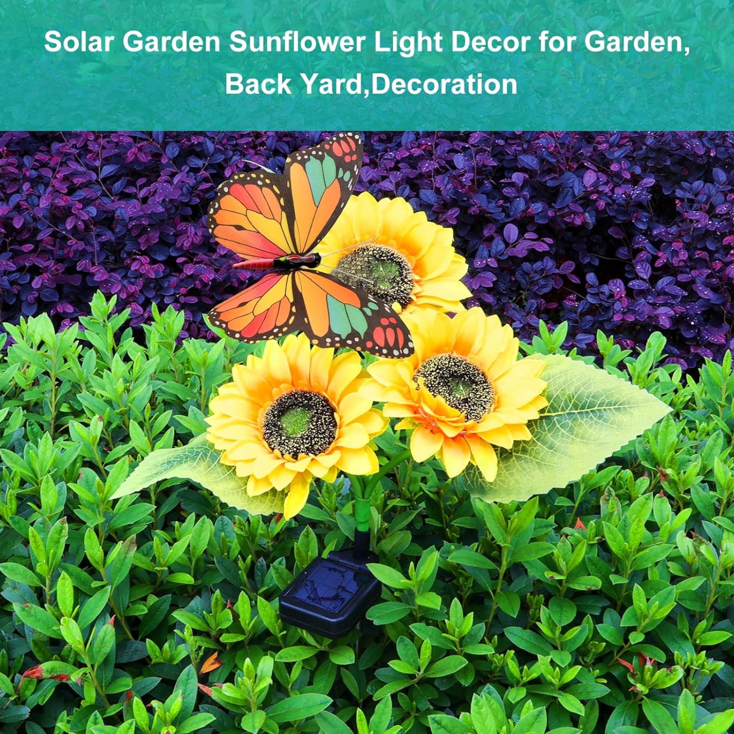 Sunflower & Butterfly Solar Lights Solar-Powered Sunflower Stake Lights With Butterfly Garden Decoration Solar Lights Yard Solar Light Waterproof Solar LED Light Pack of 1 - RS5864