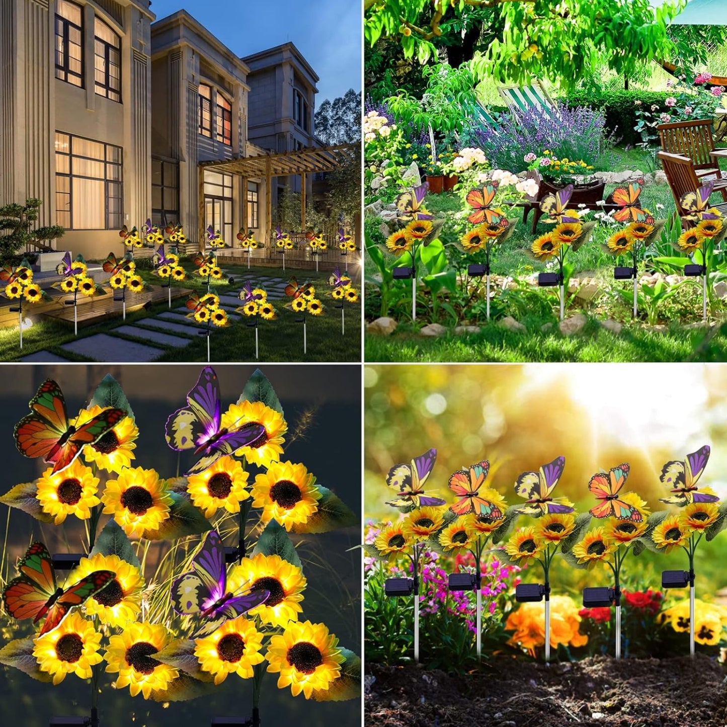 Sunflower & Butterfly Solar Lights Solar-Powered Sunflower Stake Lights With Butterfly Garden Decoration Solar Lights Yard Solar Light Waterproof Solar LED Light Pack of 1 - RS5864