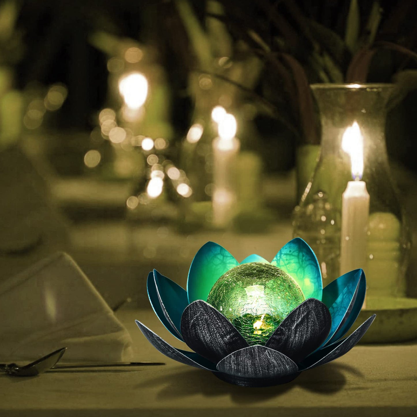 Lotus Flower Solar Light Solar-Powered Flower Stake Lights With Glass Crackle Garden Decoration Solar Lights Yard Solar Light Waterproof Solar LED Light - RS5865