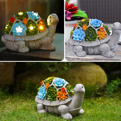 Turtle Succulent Statue Solar Light Turtle Statue Solar Walkway Light Turtle With Succulent And 7 LED Lights Garden Decoration Solar Lights Yard Solar Light Waterproof Solar LED Light - RS5866