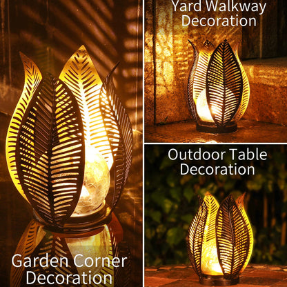 Solar Palm Leaf Stake Lights Outdoor Cracked Glass Stake Lights Solar Garden Lights Decorations Waterproof Metal Stake Lights Solar LED Light - RS5868