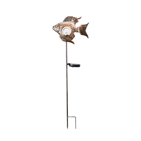 Solar Metal Fish Stakes Pathway Light Fish Statue Solar Walkway Light Garden Decoration Solar Lights Yard Solar Light Solar LED Light - Bronze - RS5869