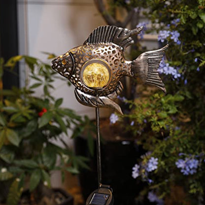 Solar Metal Fish Stakes Pathway Light Fish Statue Solar Walkway Light Garden Decoration Solar Lights Yard Solar Light Solar LED Light - Bronze - RS5869