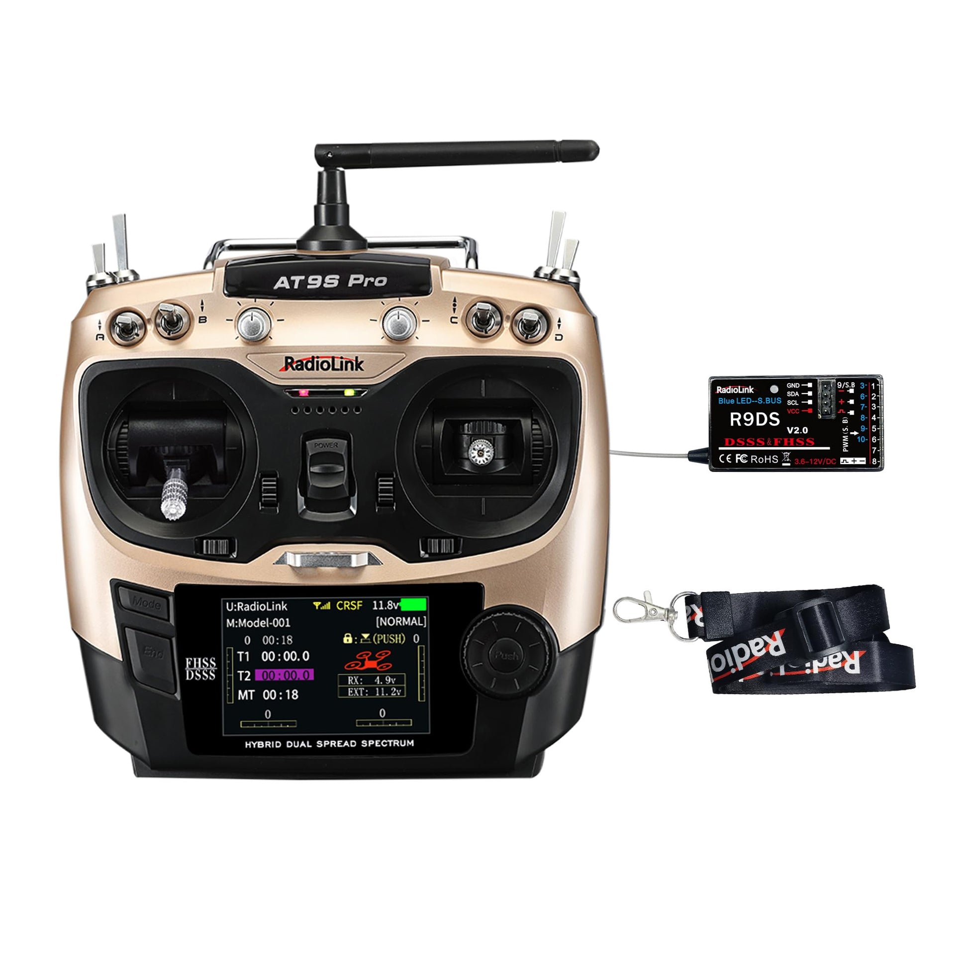 Radiolink AT9S Pro Remote 2.4GHz 12CH RC Drone Remote with R9DS Receiver, AT9S Pro Flight Controller - RS6048 - REES52